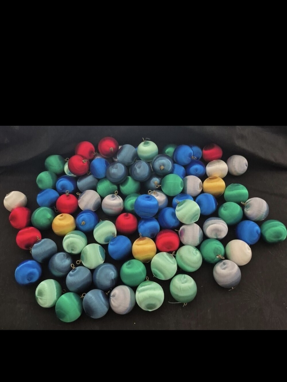 Vintage Silk Thread Satin Ornaments Large Lot Of 83 Christmas Decorations